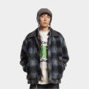 American Style Retro Contrast Color Stitching Woolen Plaid Cotton Coat Winter Thickened Loose Warm Cotton Coat for Couple