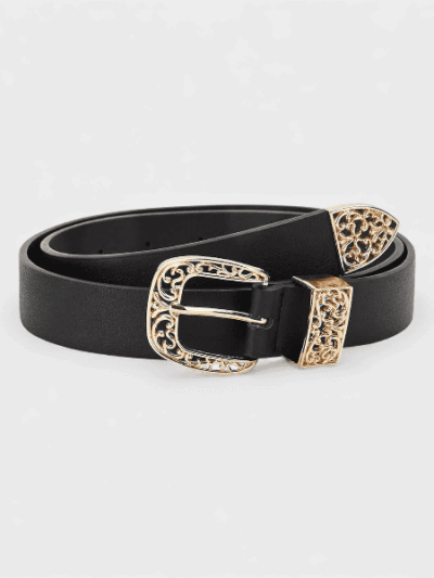 New Korean-style Spring and Summer Women's Hollow Tang Grass Carving Three-piece Black Base Belt All-match Spot Belt