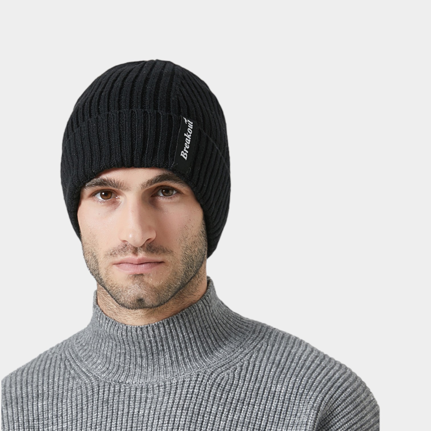 New thickened knitted hat men's winter outdoor cold-proof earmuffs cap solid color casual big head circumference warm hat