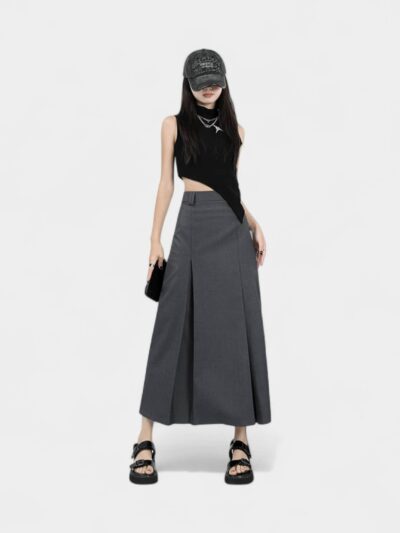 Orange Silk Women's Clothing# Spring and Summer New High Waist Casual All-match Suit Skirt Women's Loose Pleated Hip A- line Long Skirt