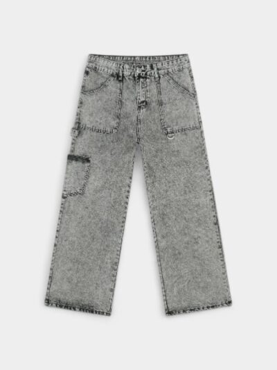 Nirben Denim | American retro gray multi-pocket high street tide brand loose straight wide leg Denim long pants