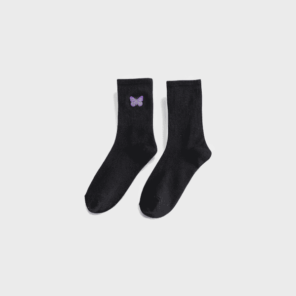 New Embroidered Bow Women's Socks Women's High Barrel Korean Style Fashionable Socks High Waist Simple Black and White Solid Color Distinctive Stockings