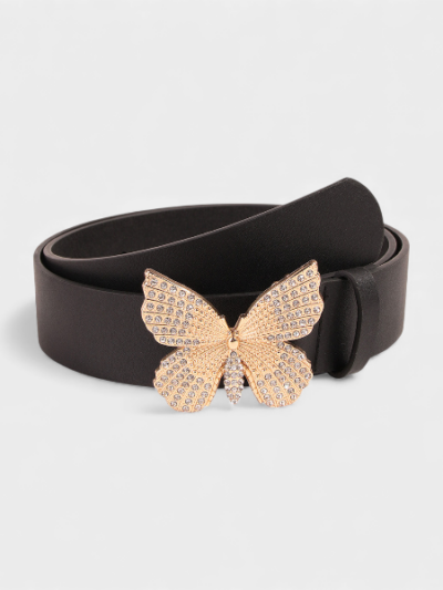 Butterfly Diamond-embedded flat Women's sweet all-match PU belt PVC sweet y2g belt