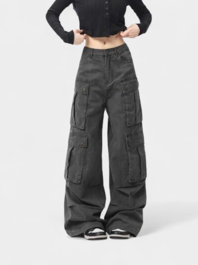 OREETA Vintage Multi-Pocket Pleated Thickened Overalls Men's and Women's Autumn and Winter Design Sense Straight Hip Pants