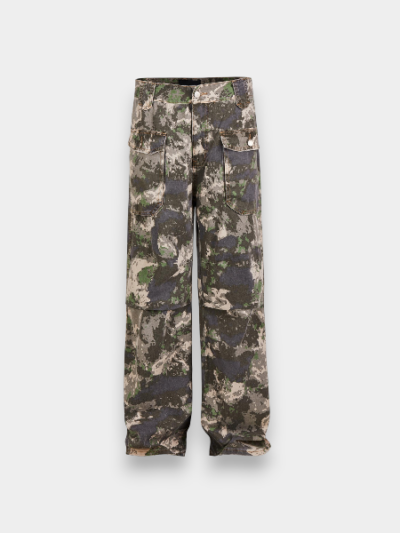 MADEEXTREME Camouflage Large Pocket Design Pleated Button Outdoor Straight Wide Leg Jeans Trendy Pants