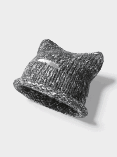 Korean Style New Cute Cat Ear Knitted Wool Cap Women's Autumn and Winter Fashion Thickened Warm All-match Pullover Cap Cold Cap