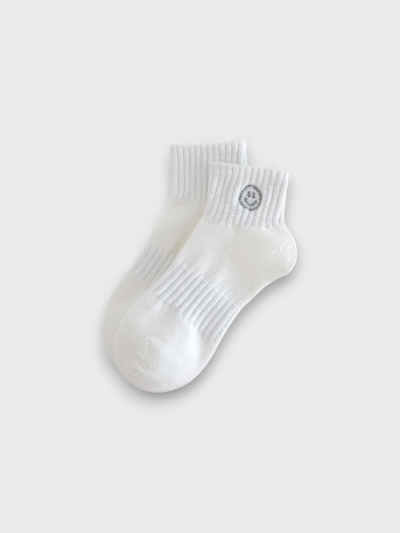 White Socks Women's Short Cotton Socks Spring and Summer Thin Japanese Cute Embroidered Smiley Sports Women's Low-Helping Socks