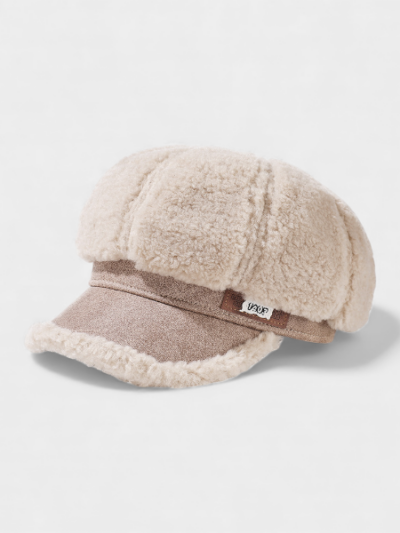 Thickened plush stitching octagonal cap girls Korean winter warm beret South Korea ear protection face small cap