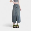 Orange Silk women's clothing #2024 spring split Denim skirt new cover a-line small sheath midi dress