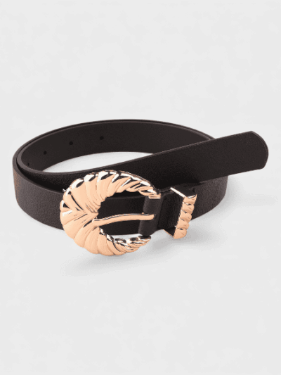 2021 New Golden Twist Buckle 2-piece Black Belt Women's Fashion All-match Sweet Faux Leather Belt in Stock