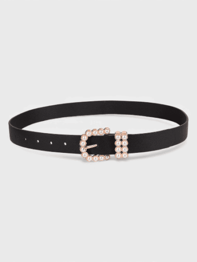 New pearl buckle ring black ladies belt cross-border factory direct female rhinestone inlay daily all-Match belt