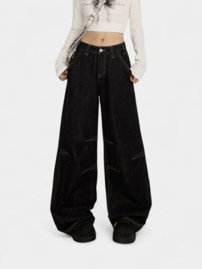 Orange Silk Women's# American Style Retro Wide Leg High Waist Jeans Women's Autumn New Loose Slimming Straight Pants