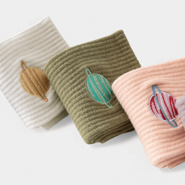 Embroidered Planet Socks Korean Style Men and Women ins Trendy Street Lovers Socks Long Tube Cotton Socks Student Sports Socks Zhuji