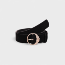 2024 New Women's Flower Round Buckle Golden Black Suede Belt Cross-border Fashion All-match Sweet Women's Belt