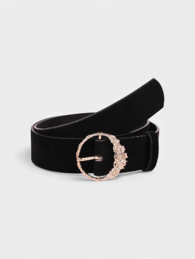 2024 New Women's Flower Round Buckle Golden Black Suede Belt Cross-border Fashion All-match Sweet Women's Belt