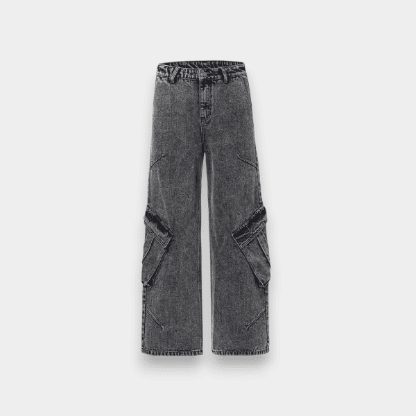 Orange Silk Women's Wear# American Retro Black Grey Washed Jeans Women's Autumn Design Irregular Wide Leg Pants