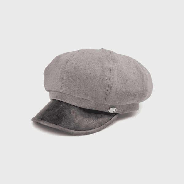 Niche Vintage Solid Color Cotton and Linen Octagonal Cap Women's Artistic Stitching Leather Along Big Head Suitable for Newsboy Cap British Beret