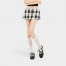 Orange Silk Women's Clothing # Black and White Contrasting Plaid Design Casual Skirt for Women Summer Miu Style Slimming Look Culottes Short Style