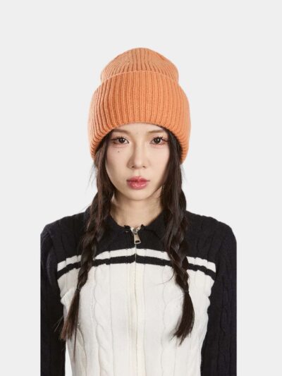 [in stock] Hot-selling 100% Merino Wool Warm Knitted Hat for Autumn and Winter Cross-border Custom Logo Turn-up Cold Hat