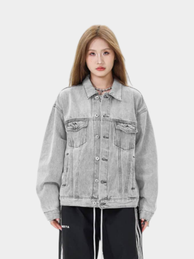 Damen Oversized Jeansjacke mit langen Ärmeln