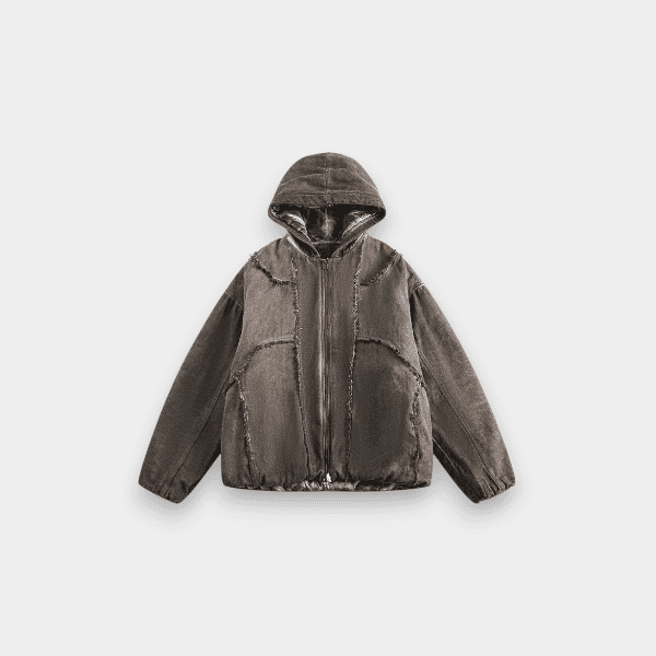 Antiquated Vintage Sanding Washed fleece-lined Quilted Denim Cotton-padded Coat Imitation Rabbit Hair Solid Color Street Hooded Cotton-padded Jacket