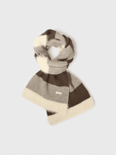 Autumn and Winter New Scarf Women's Korean-style Fashion Contrast Knitted Scarf Maillard Warm Skin-friendly Velvet Scarf for Students