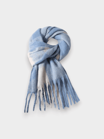 Blue Plaid Mauhair Scarf Women's Autumn and Winter High-end Sense Shawl Dual-use Korean-style Warm All-match Student Scarf