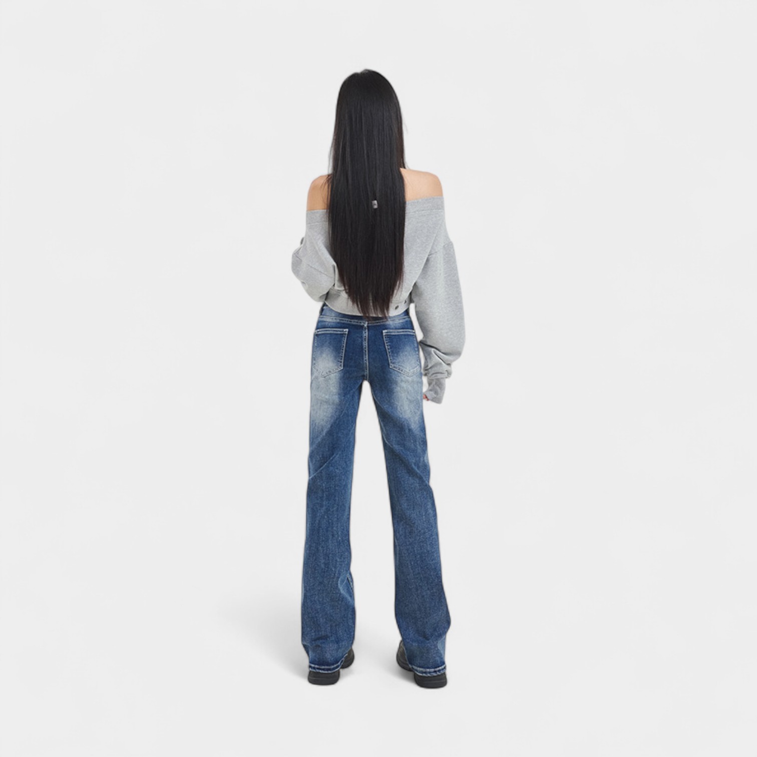 Orange Silk Women's# American Style Retro Wool and Whisker Craft Wide Leg Jeans Women's Autumn and Winter Low Waist Slimming Pants