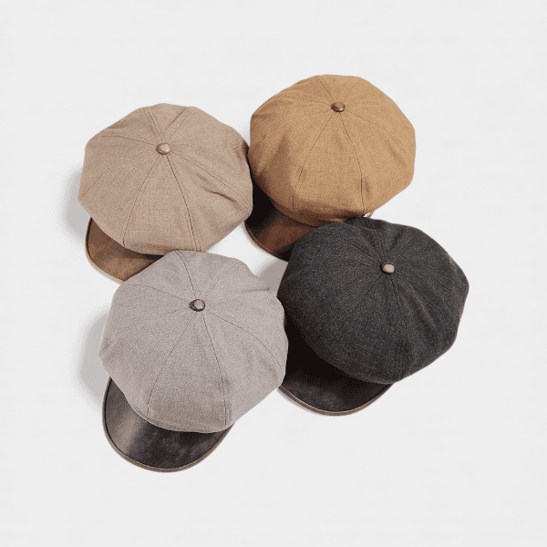 Niche Vintage Solid Color Cotton and Linen Octagonal Cap Women's Artistic Stitching Leather Along Big Head Suitable for Newsboy Cap British Beret