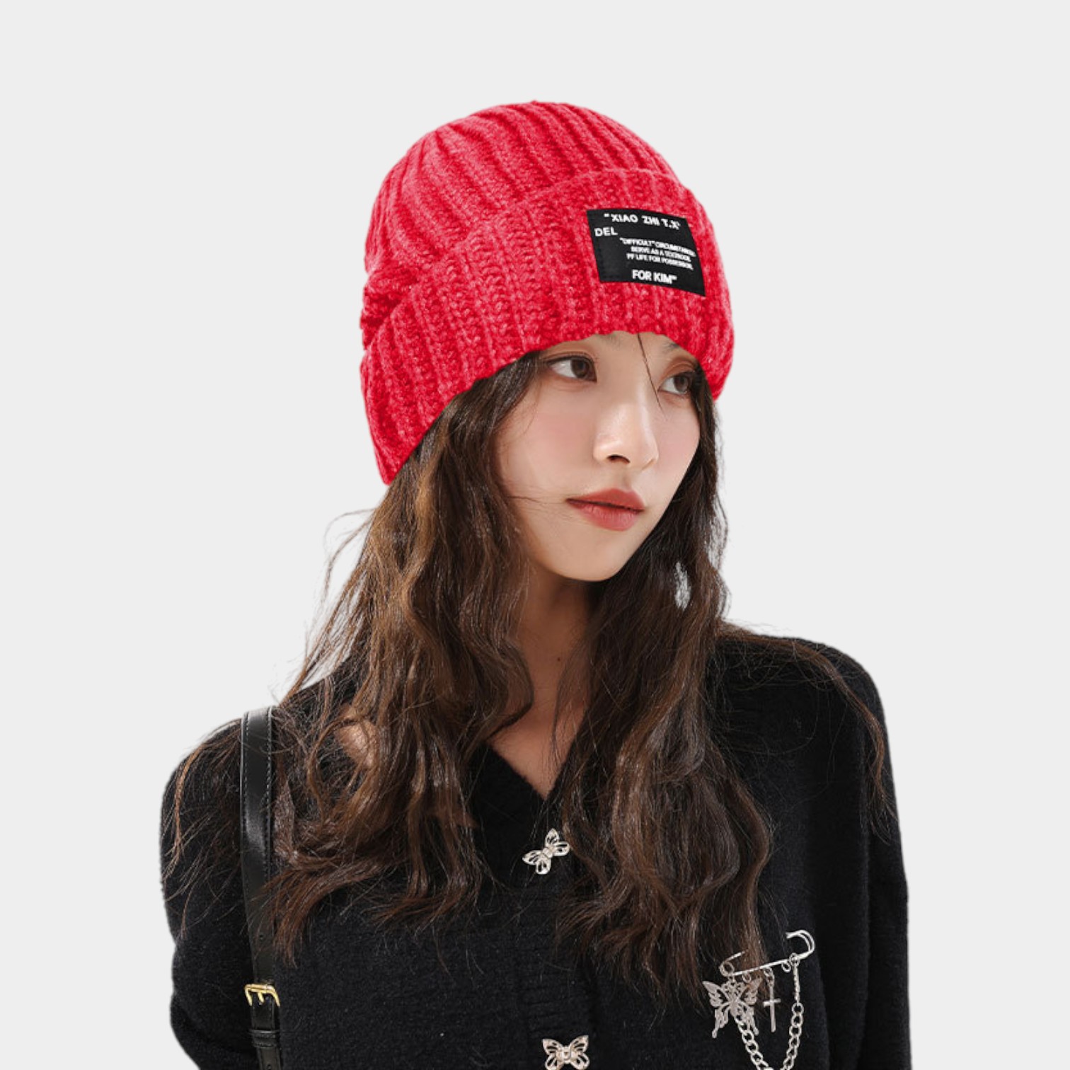 Japanese style lazy style woolen hat women's winter ear protection all-match cloth logo face small pullover warm knitted hat in stock
