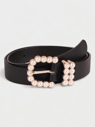 New pearl buckle ring black ladies belt cross-border factory direct female rhinestone inlay daily all-Match belt