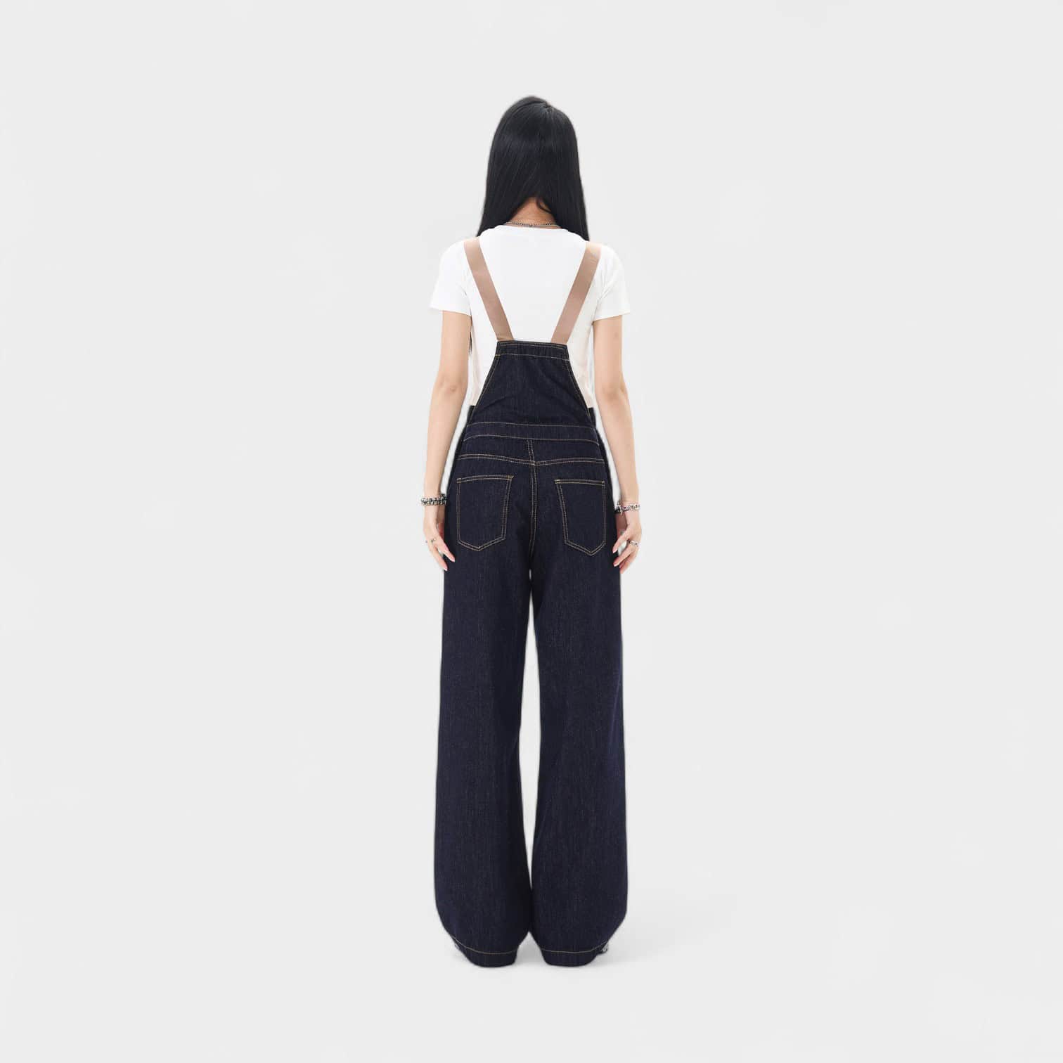 OREETA Vintage Washed Straight American Style Denim Strap Pants Fashion Brand Design Beautiful Blue Strap Jeans