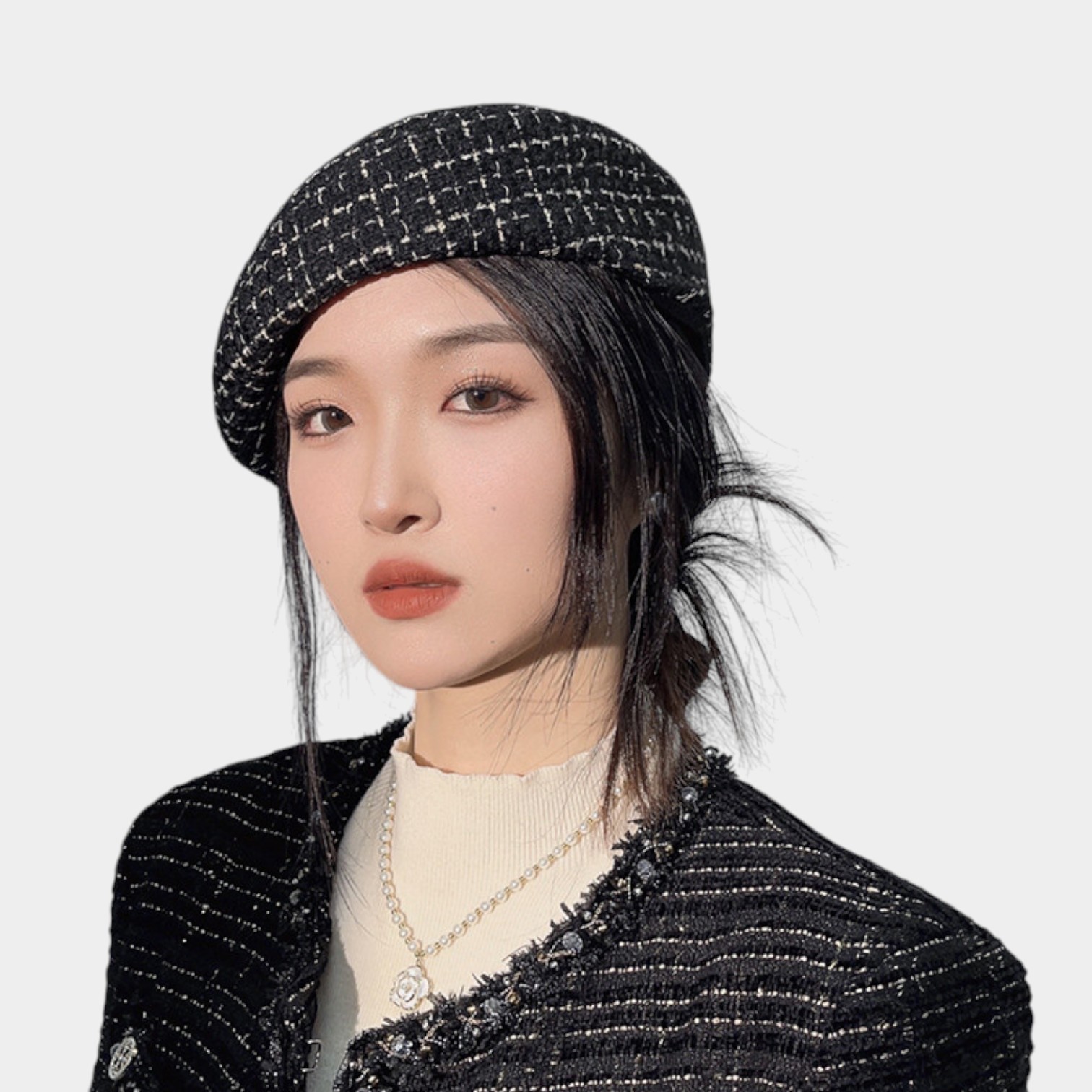 Damen Baskenmütze mit Karomuster – Bild 2