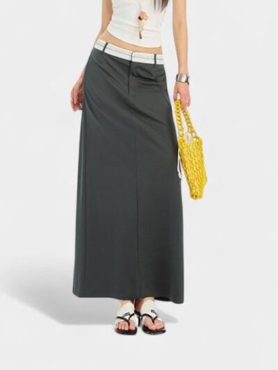 Orange Silk Women's Clothing # Gray Suit Skirt Women's New American Style High Waist Slit Straight Hip-Covering A-Line Mid-Length Skirt