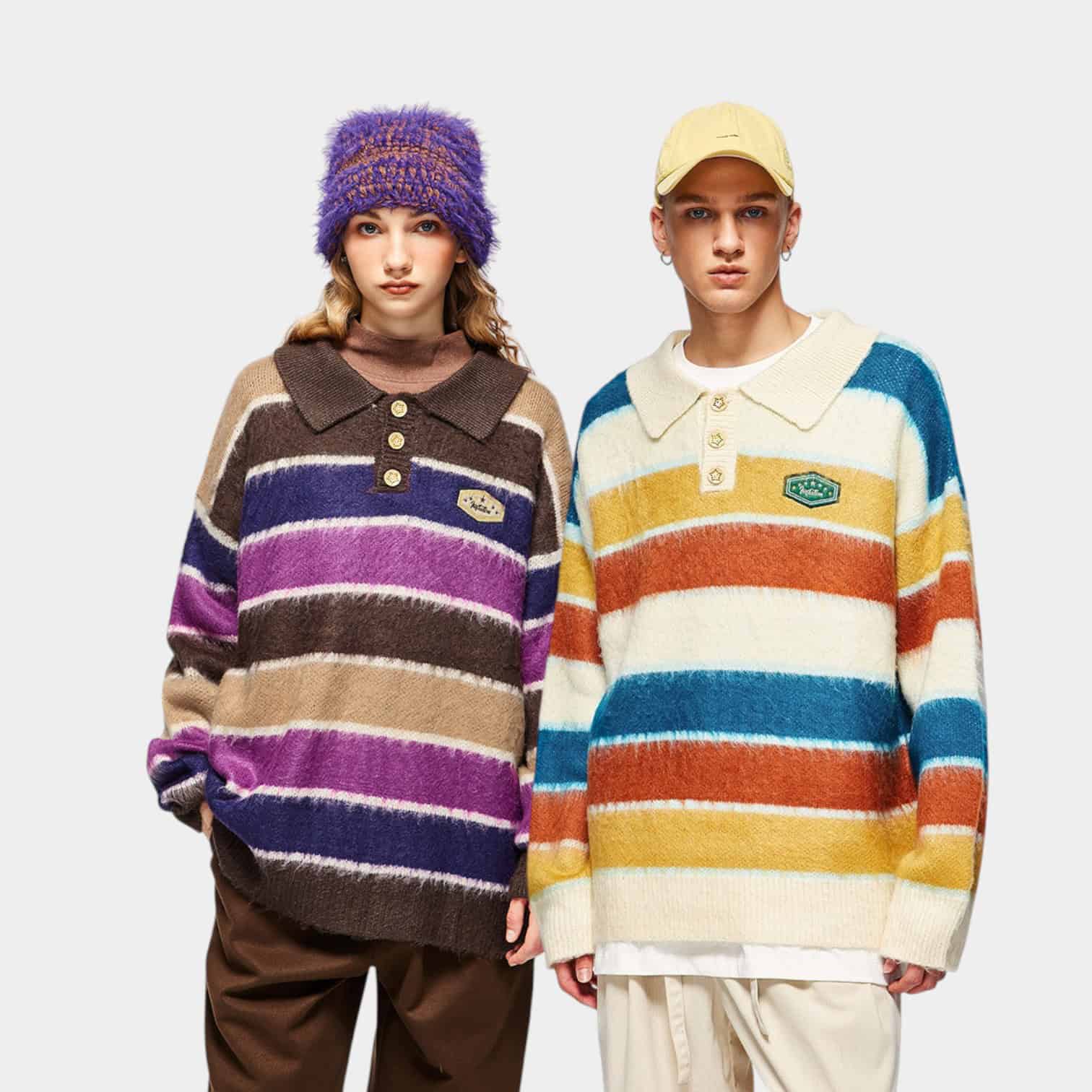 Gestreifter Unisex Strickpullover mit langen Ärmeln