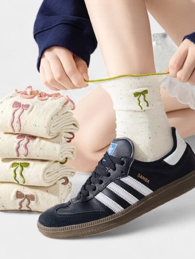 Bow socks women's spring and autumn cotton cute lace deodorant junior high school students 2024 new explosion tube socks