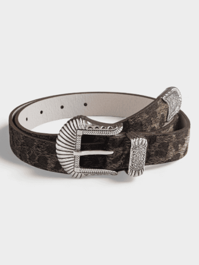 Europe and the United States new vintage carved imitation horse hair leopard fashion Y2K dopamine western buckle belt cross-border women's belt