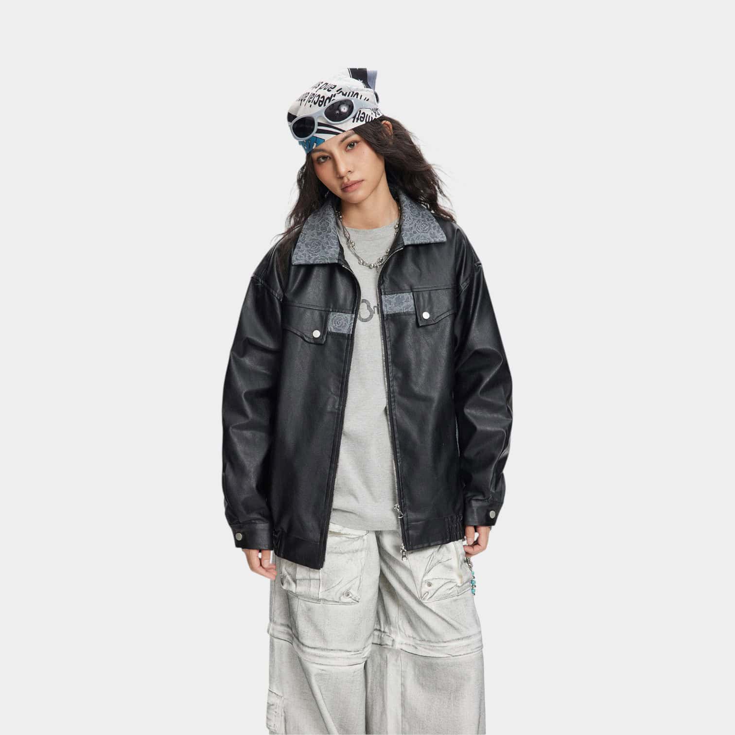 Damen Lederjacke mit langen Ärmeln in regulärer Passform