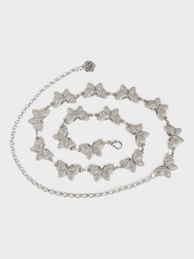 New style metal sweet beauty waist chain cross-border spring skirt versatile heavy industry young elegant rhinestone butterfly waist chain