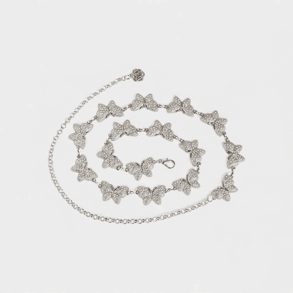 New style metal sweet beauty waist chain cross-border spring skirt versatile heavy industry young elegant rhinestone butterfly waist chain