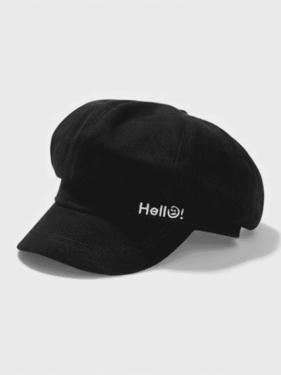 Smiley Face Hello Embroidered Octagonal Hat South Korea Autumn and Winter Temperament Retro Beret Girl's All-match Literary Newspaper Boy's Hat
