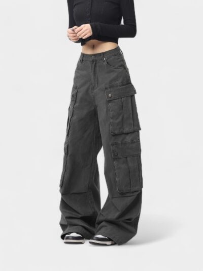 OREETA Vintage Multi-Pocket Pleated Thickened Overalls Men's and Women's Autumn and Winter Design Sense Straight Hip Pants