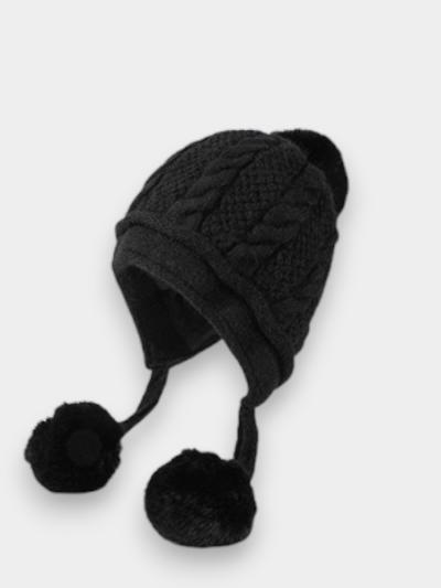 Cross-border European and American women's winter thickened ear protection three fur ball rabbit fur knitted hat outdoor riding face protection warm hat