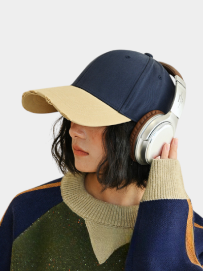 Retro style baseball cap fashionable contrast color hard top peaked cap Women's Outdoor sun-proof face-looking small hat men's casual hat