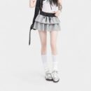 Orange silk women's clothing #2024 drawstring elastic waist A- line skirt women's summer hot girl high waist slim cake skirt