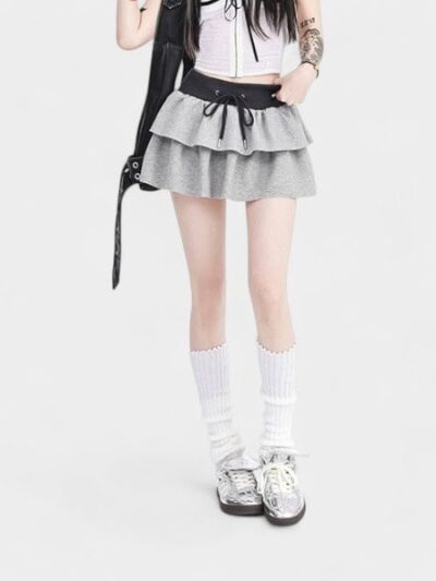 Orange silk women's clothing #2024 drawstring elastic waist A- line skirt women's summer hot girl high waist slim cake skirt