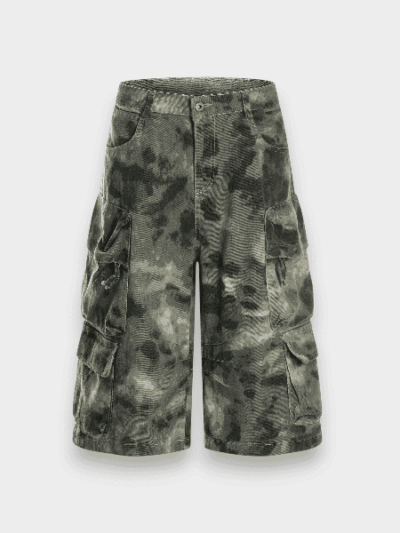 OREETA, American Retro Camouflage Capri Pants Men's and Women's Duffian Handsome Multi-Pocket Loose Wide Leg Workwear Shorts Cross Border