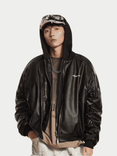 Fake Two-piece American Street Retro Hip-hop PU Leather Cotton-padded Jacket Winter Puppies Handsome Warm Couple Cotton-padded Jacket