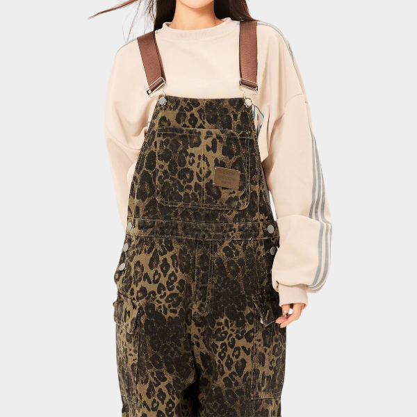 OREETA Autumn Retro Street Leopard Print Overalls Fashion Brand ins Style Design Loose Casual Jumpsuit
