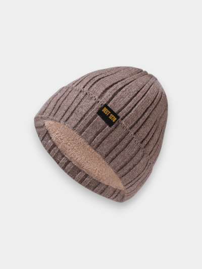 Knitted hat men's winter double-layer thickened fleece-lined ear protection warm hat solid color versatile casual high elastic wool hat